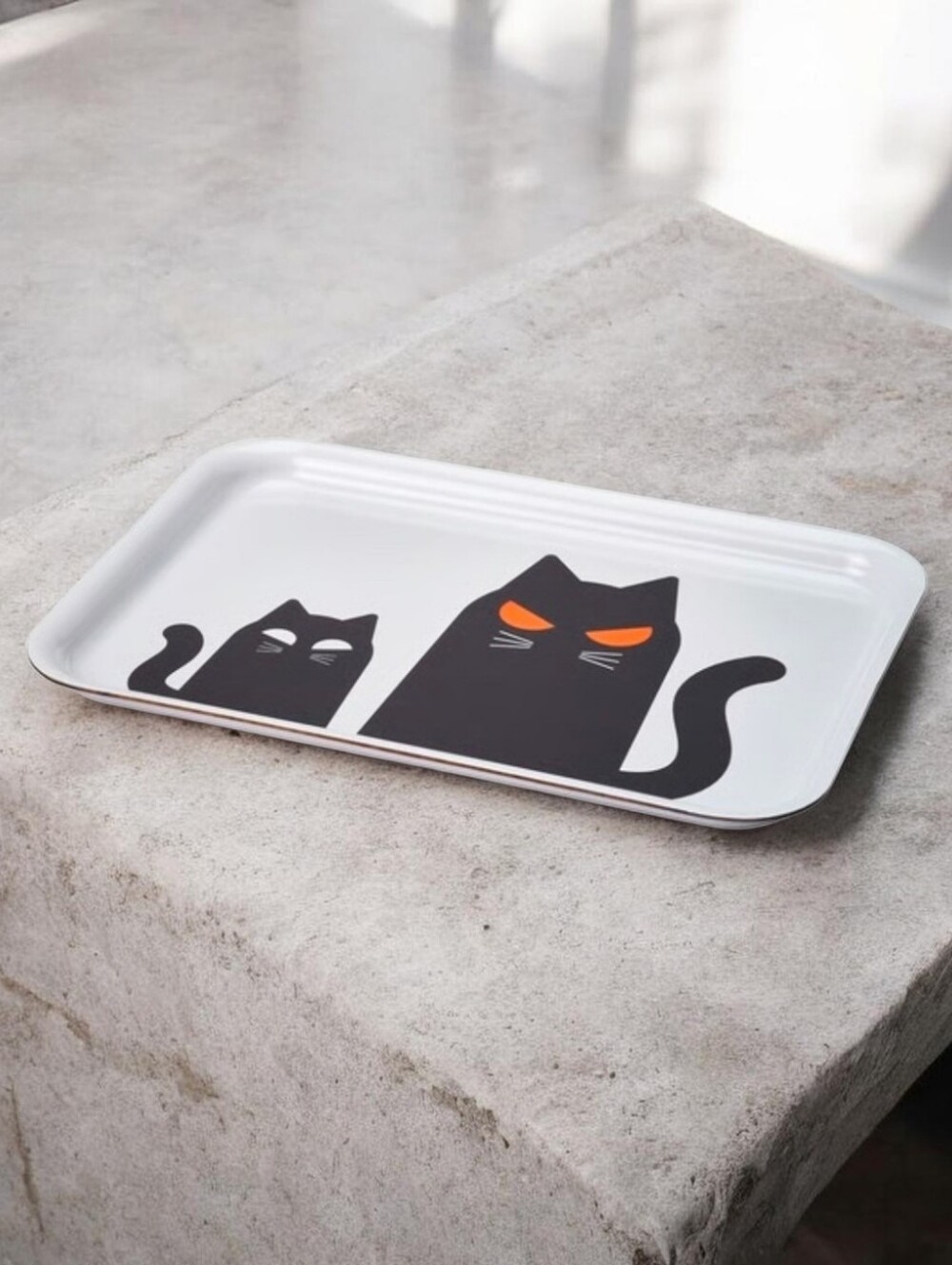 Playful Black Cat Serve Tray in White and Black